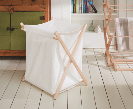 Folding laundry basket with canvas bag