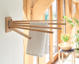 Oak towel airer with stainless steal bracket